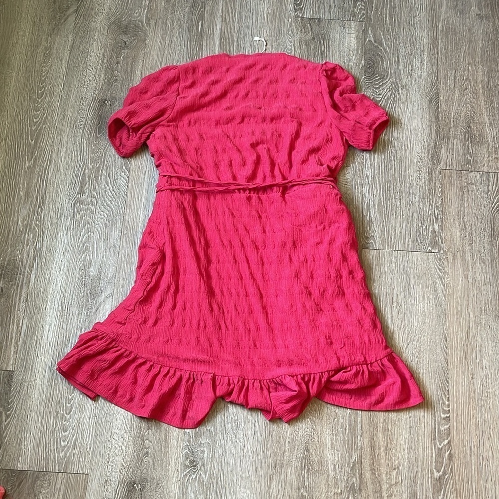 MNG by Mango Textured Wrap Ruffle Mini Dress- Fuchsia/Red Size 8 summer - Picture 7 of 7